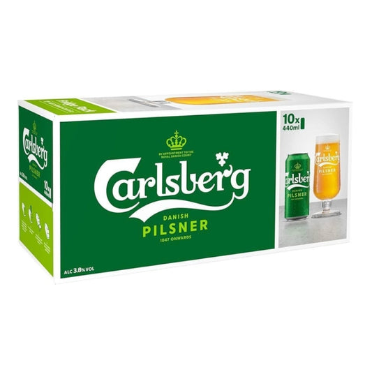 Carlsberg Danish Pilsner Premium Lager Beer 10 x 440ml Cans (3.4% ABV)