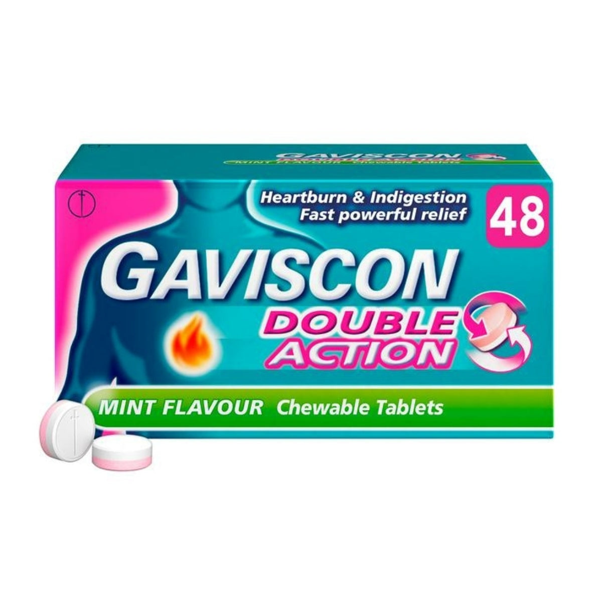 Gaviscon Double Action Heartburn & Indigestion Mint Tablets (48 Pack)