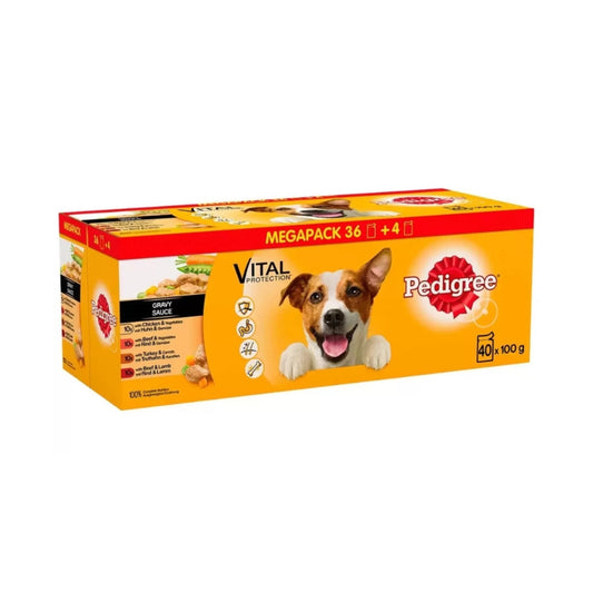 Pedigree Wet Dog Food Pouches in Gravy Variety Pack 40 x 100g