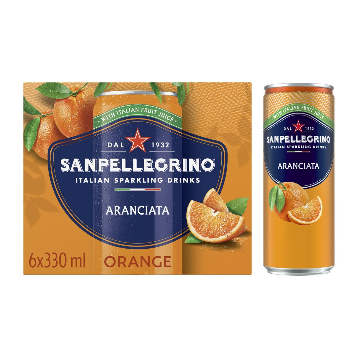 Sanpellegrino Aranciata Italian Sparkling Orange Drink 6 x 330ml Cans