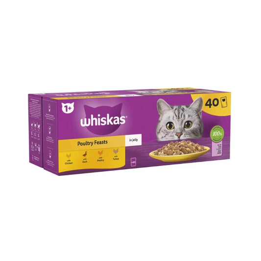 Whiskas 1+ Wet Cat Food Poultry in Jelly Pouches 40 x 85g